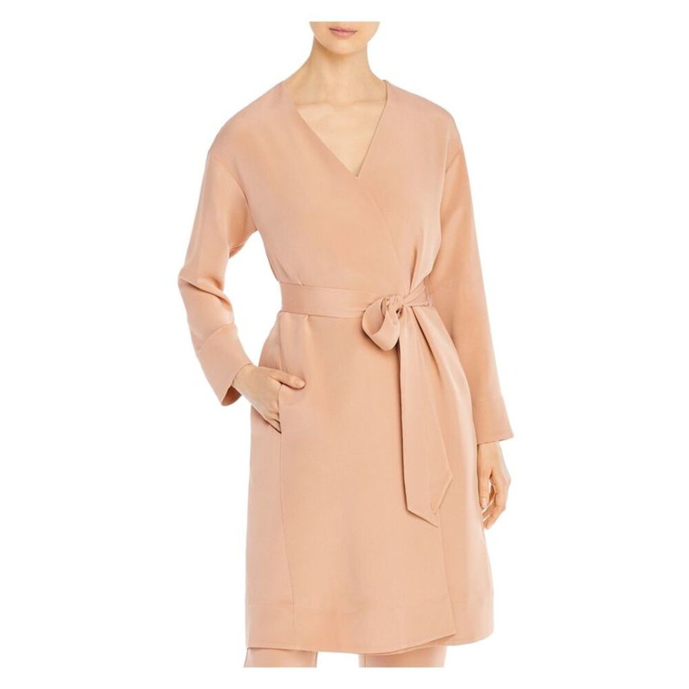 EILEEN FISHER Womens Beige Tie Pocketed Trench Coat S